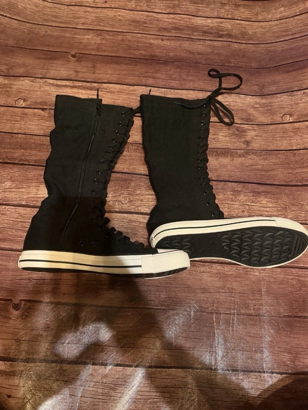 Women’s Yuanbu Anufer Black Tall Canvas Lace Up Sneakers Knee High 9.5
